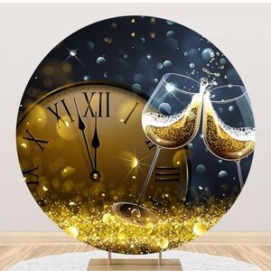 Happy New Year Round Backdrop, 7.2 x 7.2 round, 12 O'clock Countdown